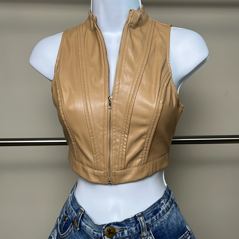 Nude Faux Leather Vest Crop Top